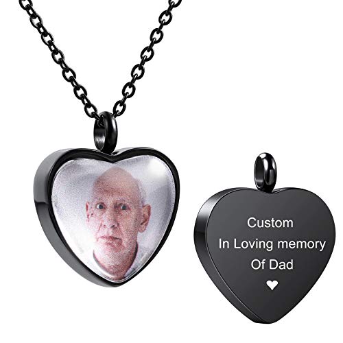 MeMeDIY Personalized Angel Wing Pendant Heart Urn Necklace Engraving Photo/Name for Men Women with Birthstone Stainless Steel Pet Human Ashes Holder Memorial Keepsake Cremation Funnel Kit (Black)