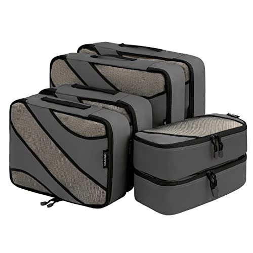 BAGAIL 6 Set Packing Cubes,3 Various Sizes Travel Luggage Packing Organizers(Grey)