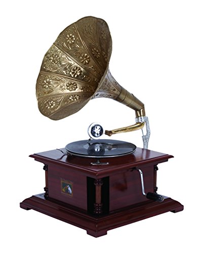 Deco 79 Wood Functional Gramophone with Record, 18' x 16' x 28', Brown