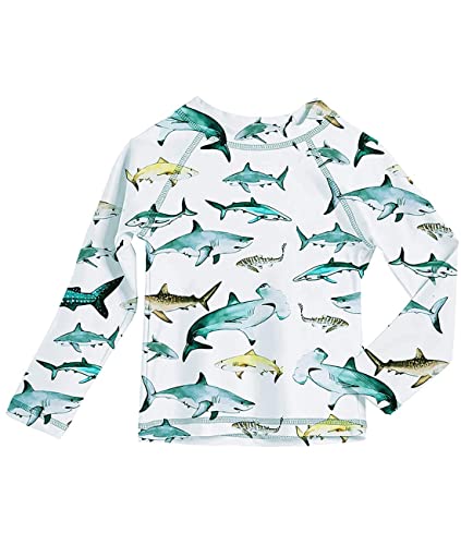 UNIFACO Kids Rash Guard Boys Shark Swim Shirt Long Sleeve UPF 50+ Sun Shirt Bathing Suits Size 6