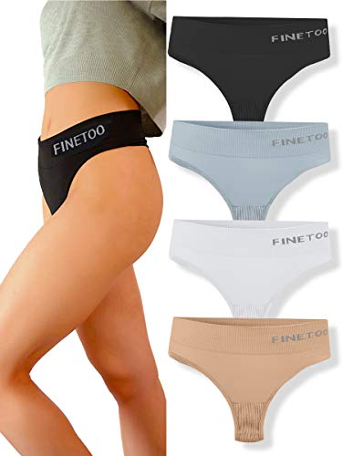 FINETOO 4 Pack High Waist Thongs for Women Breathable Underwear Soft Stretchy Nylon Spandex No Side Seam Panties(M)
