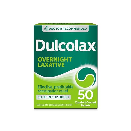 Dulcolax Overnight Relief Laxative for Gentle Constipation Relief, Bisacodyl 5 mg Tablets, 50 Count