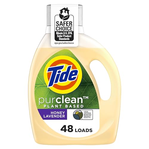 Tide Purclean Liquid Laundry Detergent, 75% Plant-Based, Honey Lavender Scent, 63 fl oz, 48 loads