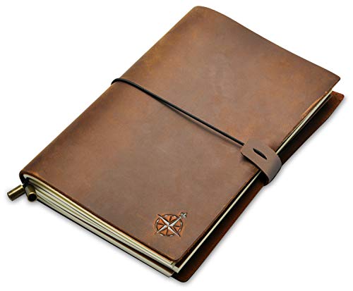 WANDERINGS A5 Leather Travelers Notebook 22 x 15cm, 8.5x6 - Refillable Travelers Journal, Hand-Crafted Genuine Leather - Perfect for Writing, Poets, Travelers, as a Diary - Blank Inserts