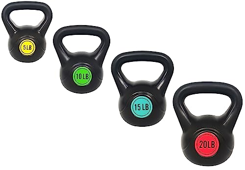 ​Signature Fitness ​Wide Grip 3-Piece Kettlebell Exercise Fitness Weight Set, Include 5 lbs, 10 lbs​ and ​15 lbs​, Set of 3 Kettlebells