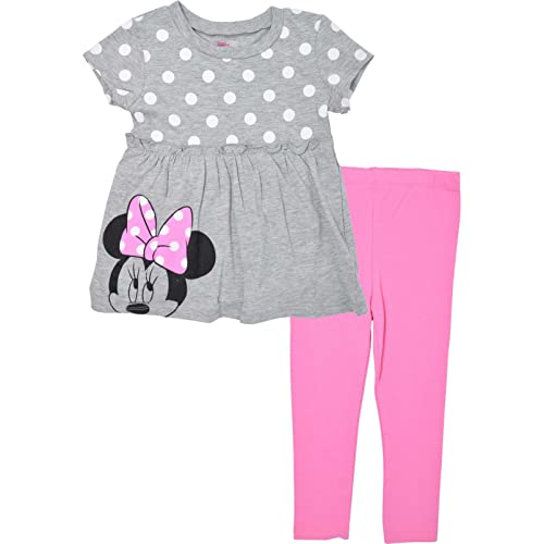 Disney Minnie Mouse Toddler Girls Graphic T-Shirt & Leggings Heather Grey/Pink 4T