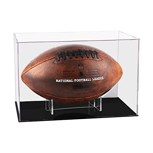 Clear Football Display Case,Memorabilia Display Box Cases for Football or Memorial Sports Gloves,with Steel Brackets Hanger & Removable Interior Football Display Stand(11.8x7.9x7.9 inch; 30x20x20 cm)