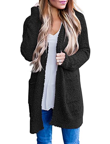 MEROKEETY Women's 2024 Winter Long Sleeve Soft Chunky Knit Sweater Open Front Cardigan Outwear Coat Black