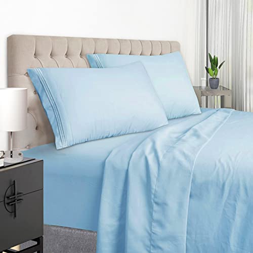 EaseHome Light Blue Sheets for Queen Size Bed Set -Deep Pocket Queen Sheet Set 18 inches Mattress 4 Piece - Premium Bedding Sheets & Pillowcases Collection - Extra Soft