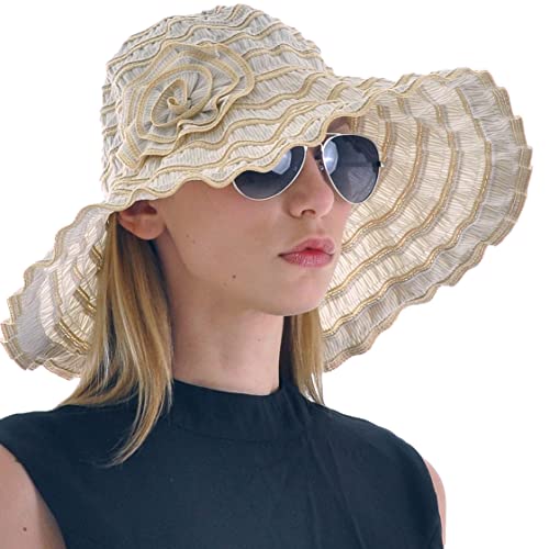 Women Folding Vintage Outdoor Sun Hats for Beach Garden Travelling UV Protection Beige