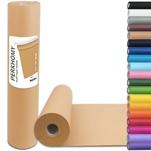 PerkHomy Brown Kraft Paper Roll 17.5' x 1,200' (100') for Gift Wrapping Bulletin Board Bouquet Flower Kids Wall Art Craft Packing Moving Shipping Parcel Postal Floor Covering Table Runner 65GSM 45LB