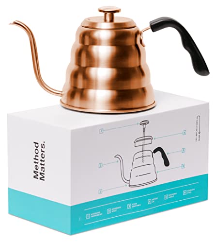 Barista Warrior Gooseneck Kettle for Pour Over Coffee and Tea with Thermometer for Exact Temperature, Precision Pour Drip Spout, Compatible with all Stove Tops (Copper Coated, 1.2 Liter, 40 fl oz)