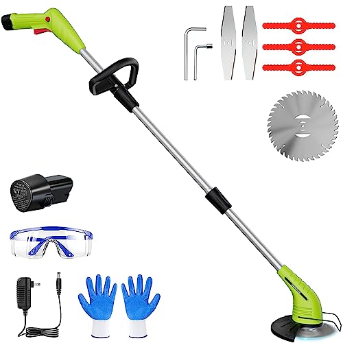 Cordless Electric Lawn Trimmer Weed Wacker - GardenJoy 12V Grass Trimmer Lawn Edger with 2.0Ah Li-Ion Battery Powered and 3 Types Cutting Blade, Tool for Lawn Care and Garden Yard Work