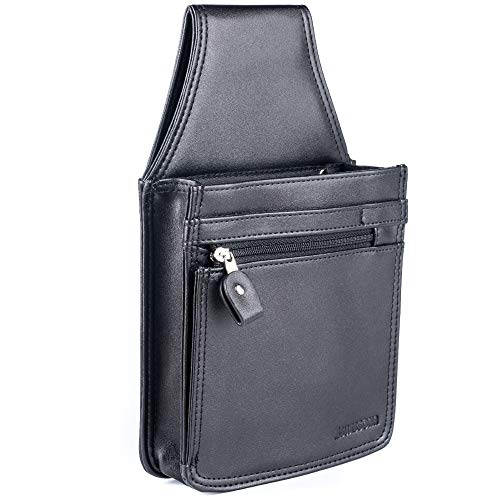 SWISSONA Server Side Pouch - Faux Leather Utility Apron Belt for Cash & Coins - Waitress or Waiter Bag for Money and Organizer - Black