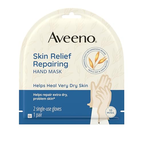 Aveeno Skin Relief Repairing Hand Mask, Moisturizing Gloves with Prebiotic Oat & Shea Butter for Very Dry Skin, Hand Care for Sensitive Skin, Fragrance-Free, 1 Pair of Single-Use Gloves