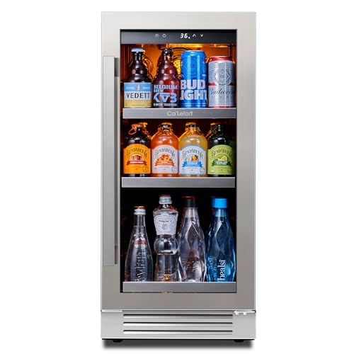 Ca'Lefort 15'' Beverage Refrigerator - 100 Cans Soda Beer Capacity Single Zone with Modern Touch Intelligent Digital 34°-54°F, Built in or Freestanding Wine Cooler for Home and Kitchen