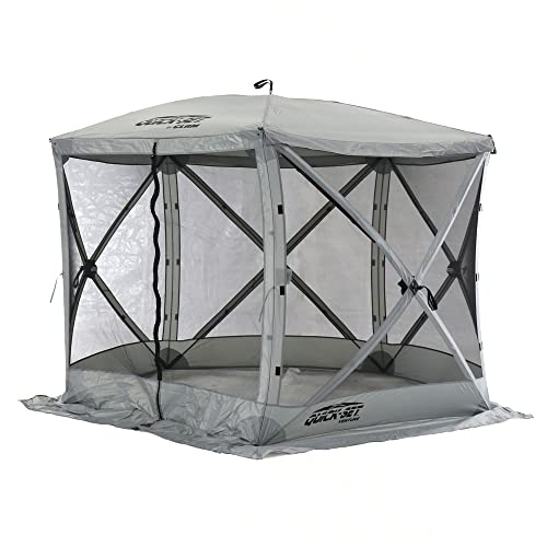 CLAM Quick-Set Venture 9 x 9 Foot Portable Pop-Up Outdoor Camping Gazebo Screen Tent 5-Sided Canopy Shelter with Ground Stakes and Carry Bag, Gray