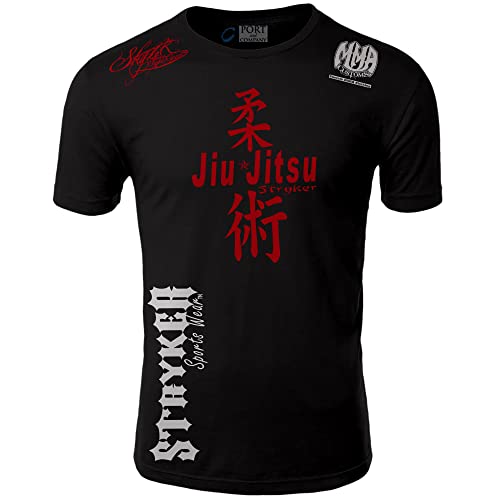 Jiu Jitsu Stryker Fight Gear MMA UFC BJJ nhb Adult Shorts Sleeve T Shirt Top (L, Black)