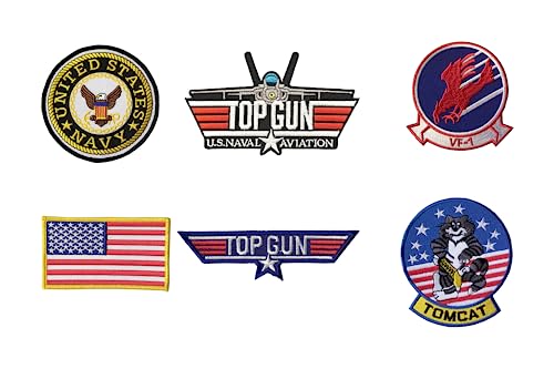 TOP Gun Patches 6pcs- United States Topgun Uniforms Air Force Navy Marine Army Movie Patrotic Tactical Decorative Applique Thread Embroidered Patch USA Flag Iron