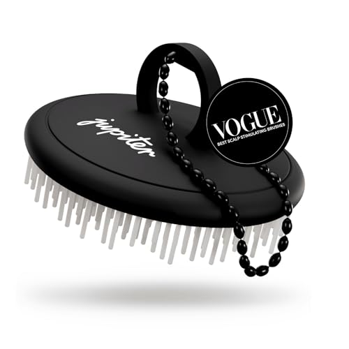 Jupiter Exfoliator Brush For Removing Dandruff & Build-Up - Detangling Scrubber For Wet or Dry Hair - Supports Circulation & Growth - For All Hair Types - Black