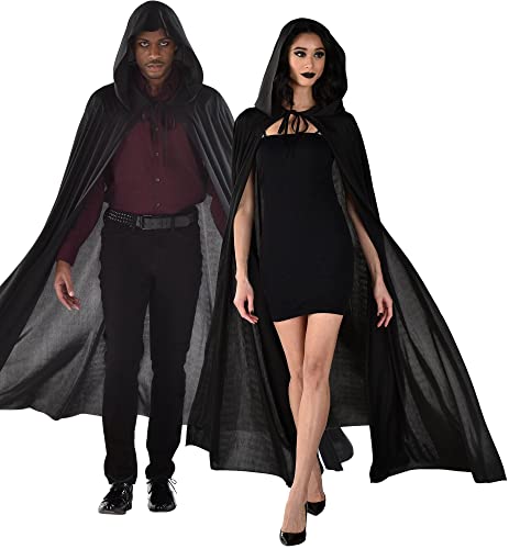 amscan Black Hooded Cape Halloween Costume Accessories for Adults, One Size, 54 Inches Long