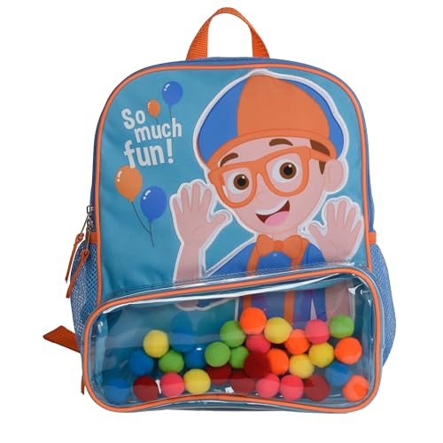 Blippi Backpack with Sound for Boys and Girls, Clear Front Pocket and Mesh Side Pockets, Toddler’s Schoolbag with Padded Back and Adjustable Straps, Versatile Day Pack for Kids, Blue and Orange