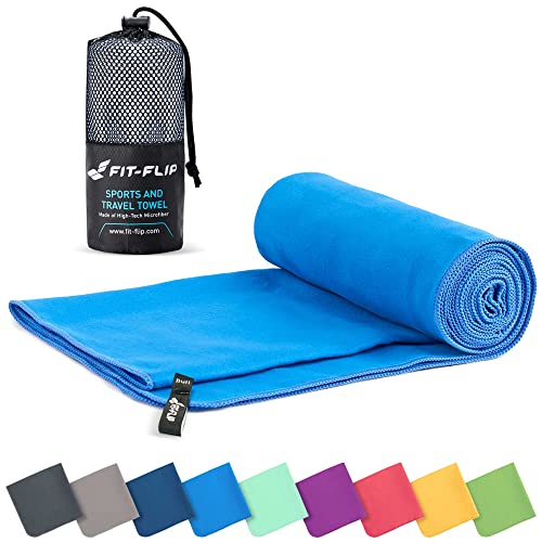 Travel Towel - Compact & Ultra Soft Microfiber Camping Towel - Quick Dry Towel - Super Absorbent & Lightweight for Sports, Beach, Gym, Backpacking, Hiking and Yoga (27.5x55 inches blue + bag)