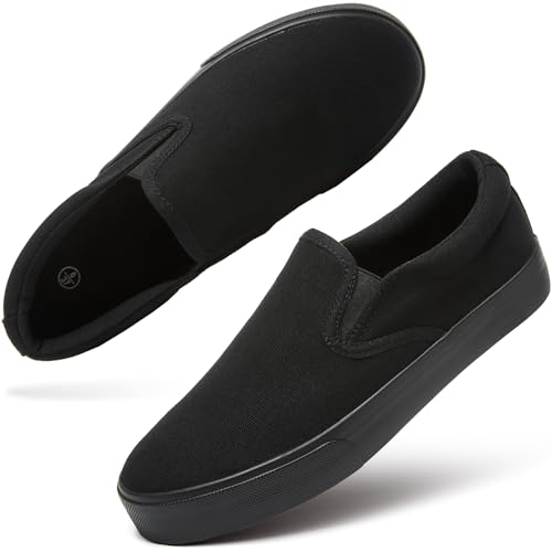 Women's Canvas Slip On Shoes Fashion Sneakers Flats Shoes White Canvas Shoes(Full Black.US8)