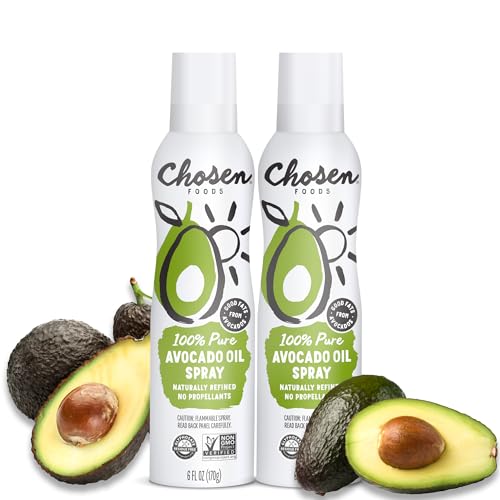 Chosen Foods 100% Pure Avocado Oil Spray, Keto and Paleo Diet Friendly, Kosher Cooking Spray for Baking, High-Heat Cooking and Frying (6 oz, 2 Pack)