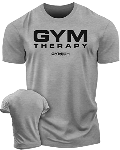 Gymish Gym Therapy Workout Shirts for Men, Cool Funny T-Shirt for Gym Workout (Grey, XL)