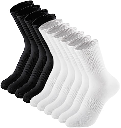 Irisbear Crew Socks for Women 6-9 Athletic Running Hiking Workout Casual Cotton Socks White Black 5 Pairs