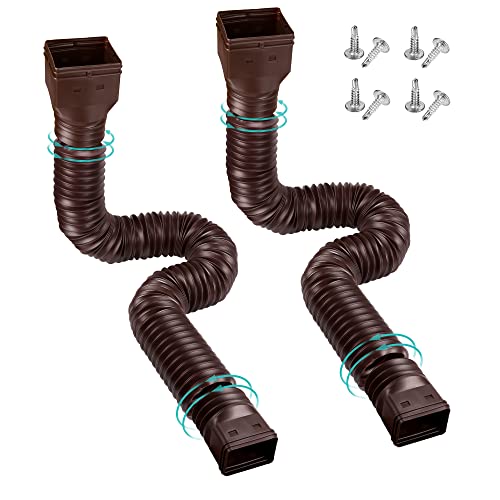 PXCAYFF 2 Pack Rain Gutter Downspout Extensions Flexible,Downspout Extender Diverter Extendable from 21' to 58'. Drain Pipe Connector Extendable for Most Residential Downspouts (Brown)