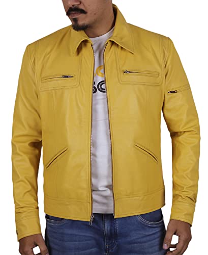 Laverapelle Men's Genuine Lambskin Leather Jacket (Yellow, Custom, polyester Lining) - 1501200