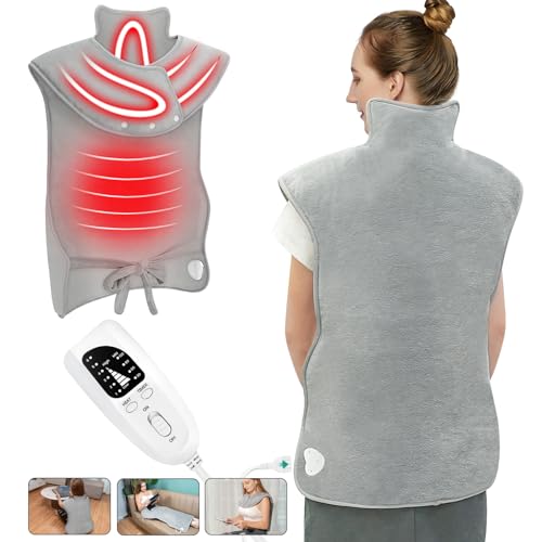 Heating Pad for Back Pain Relief, 22'x 37' Large Heating Pad for Neck and Shoulders, Heat Pad with 6 Heat Settings & 4 Time Settings Auto-Off, Gifts for Women Men Mom Dad (Gray)