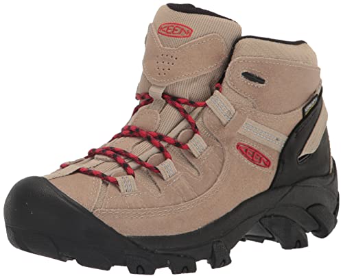 KEEN Men's Targhee 2 Mid Height Waterproof Hiking Boots, Safari/Red Carpet, 12