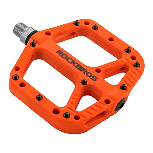 Rock BROS Mountain Bike Pedals Nylon Composite Bearing 9/16' MTB Bicycle Pedals with Wide Flat Platform Orange