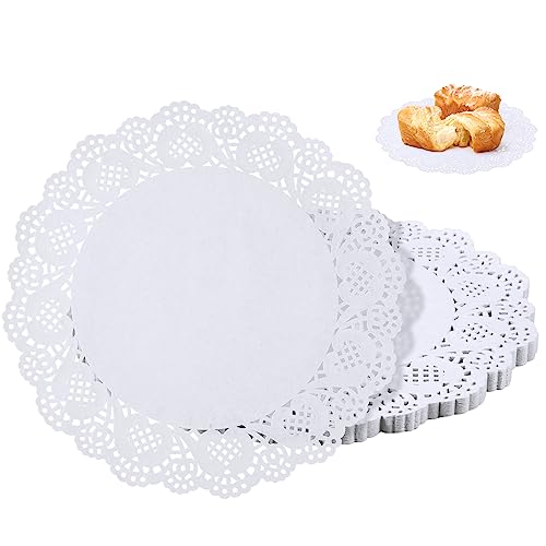 Svalor 100 Pieces Paper Doilies, 12 Inch Doilies for Food, Disposable Lace Paper Doilies for Tables, Round Paper Placemats Bulk for Cakes Desserts Crafts (White)