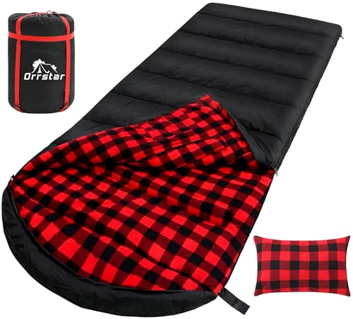 ORRSTAR Sleeping Bag Cold Weather Sleeping Bags for Adults 0 Degree Sleeping Bag with Pillow Extra Large Flannel Big and Tall XXL Warm Winter Zero Degree Camping
