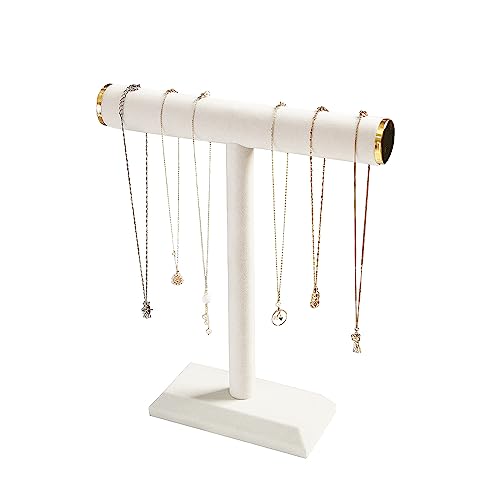 Ausalivan Necklace Holder Stand,Necklace Display For Selling,Jewelry Tree Rack Organizer For Girls,Necklace And Bracelet Hanger For Women,Beige Velvet Hanging Necklace Storage Stand,necklace tree