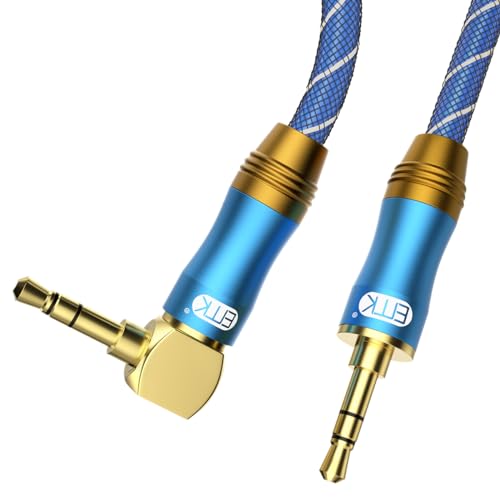 90 Degree Right Angle Aux Cable - [24K Gold-Plated,Sound Quality] EMK Audio Stereo Male to Male Cable for Laptop, Tablets, MP3 Players,Car/Home Aux Stereo, Speaker or More (4Ft/1.2Meters)