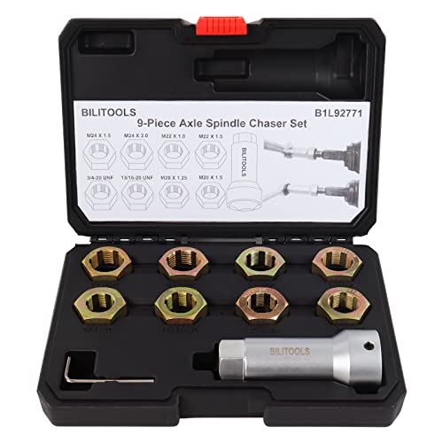 BILITOOLS 9-Piece Axle Spindle Thread Chaser Set, Thread Rethreading Restorer Tool Metric M20 M22 M24 & UNF 13/16”3/4”