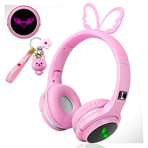 Wireless Headphones for Boys,Girls,Women,Kids,Teens Pink Bluetooth Headset for Smartphones/iPhone/iPad/Laptop/PC/TV Children Over Ear Gaming Headset with Mic&LED Light&Foldable (Angel Wings Pink)