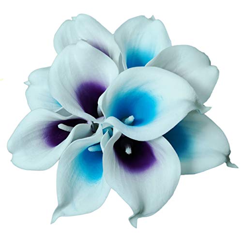 Lily Garden Mini 15' Artificial Calla Lily 10 Stem Flower Bouquets (Purple and Turquoise Center)