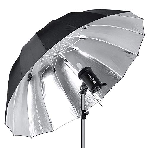 HappyGo 60' Parabolic umbrella16-fibreglass Rib Silver Reflective Umbrella 0.3”/7.7mm Stainless Steel Shaft for Different Types of Flashlight for Photography use Black Bag Included,Model S785