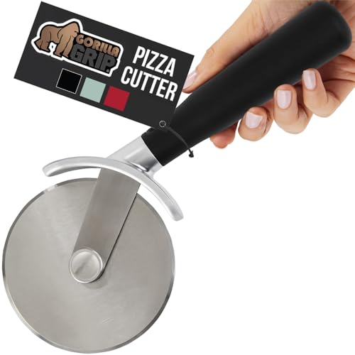 Gorilla Grip Large Pizza Cutter Wheel, 9 Inch, Sharp Stainless Steel Blade, Rust Resistant, Comfort Handle, Thumb Guard Protection, Slice Thick or Thin Pizzas, Pie Crust, Pastries in Seconds, Black