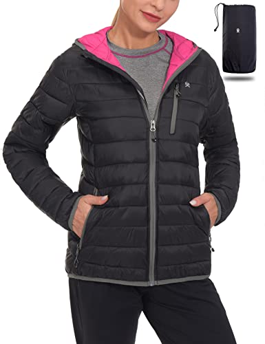 Little Donkey Andy Women's Packable Lightweight Puffer Jacket Hooded Windproof Winter Coat with Recycled Insulation Black M