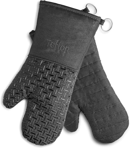 Xlnt Extra Long Oven Mitts (Black) | Teflon EcoElite Water Repellent | Heat Resistant for Oven Cooking, Grill & BBQ | Non Slip Gloves with Teflon EcoElite Finish, Cotton Lining & Hanging Loop