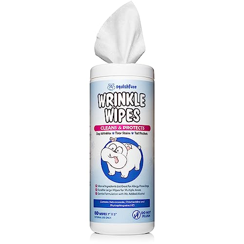 Squishface Wrinkle Wipes – 5”x7” Large Dog Wipes - Deodorizing, Tear Stain Remover – Great for English Bulldog, Pugs, Frenchie, Bulldogs, French Bulldogs & Any Breed! 5x7