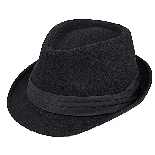 Men Classic Fedora-Hat Felt Manhattan-Gangster-Trilby with Band Unisex Women's Structured Trilby Fedora Hat Black