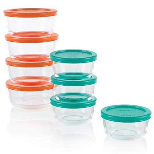 Pyrex 16-Piece Glass Food Storage Container Set - Includes Round 2-Cup & 1-Cup Containers with Lids, BPA-Free, Dishwasher & Microwave Safe
